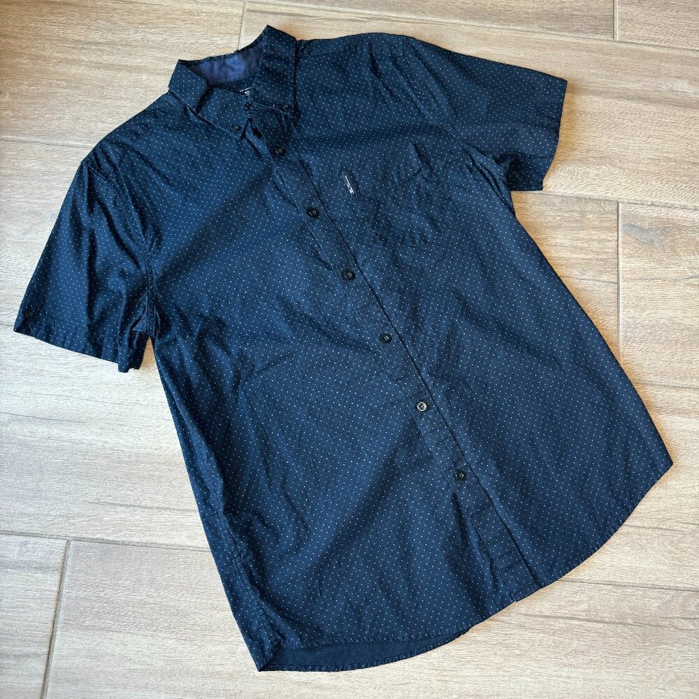 Ben Sherman Men's Navy Blue Dotted Short Sleeve Shirt Medium